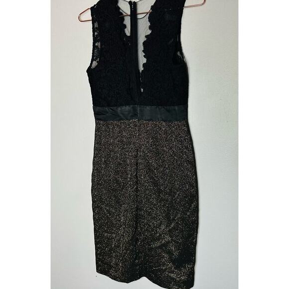 Theia Gold & Black Midnight Lace Crewneck Lace See Through Sheath Dress Size 6 - Picture 9 of 16
